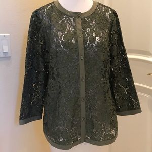 NWOT Linea dark moss green lace jacket